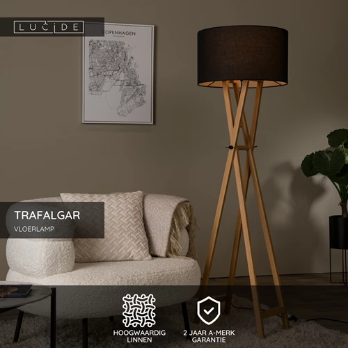 Lucide TRAFALGAR - Vloerlamp - Ø 48 cm - 1xE27 - Naturel - USP